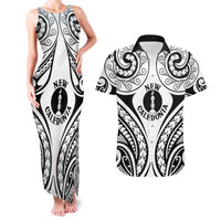 New Caledonia Day Couples Matching Tank Maxi Dress and Hawaiian Shirt Polynesian Curves White Color - Polynesian Pride