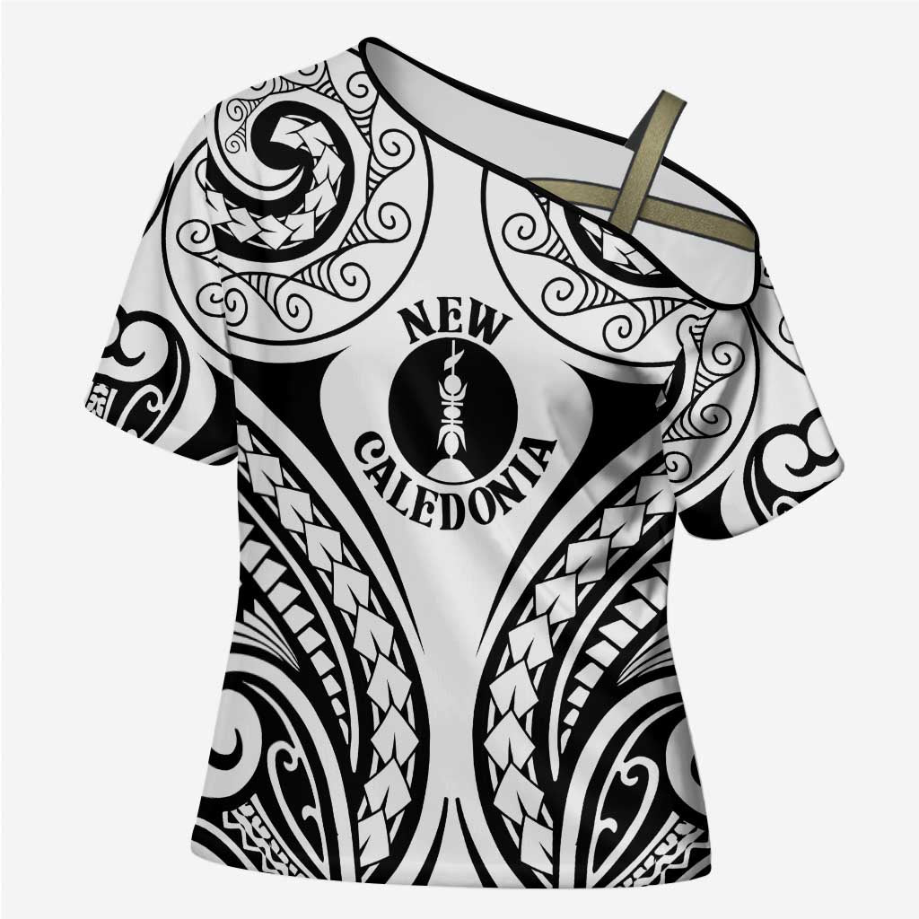New Caledonia Day Cross Shoulder Shirt Polynesian Curves White Color - Polynesian Pride