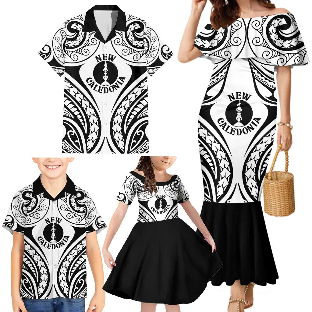 New Caledonia Day Family Matching Mermaid Dress and Hawaiian Shirt Polynesian Curves White Color - Polynesian Pride