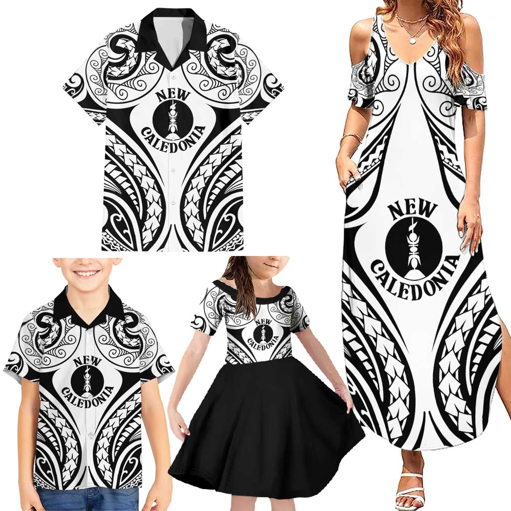 New Caledonia Day Family Matching Summer Maxi Dress and Hawaiian Shirt Polynesian Curves White Color - Polynesian Pride