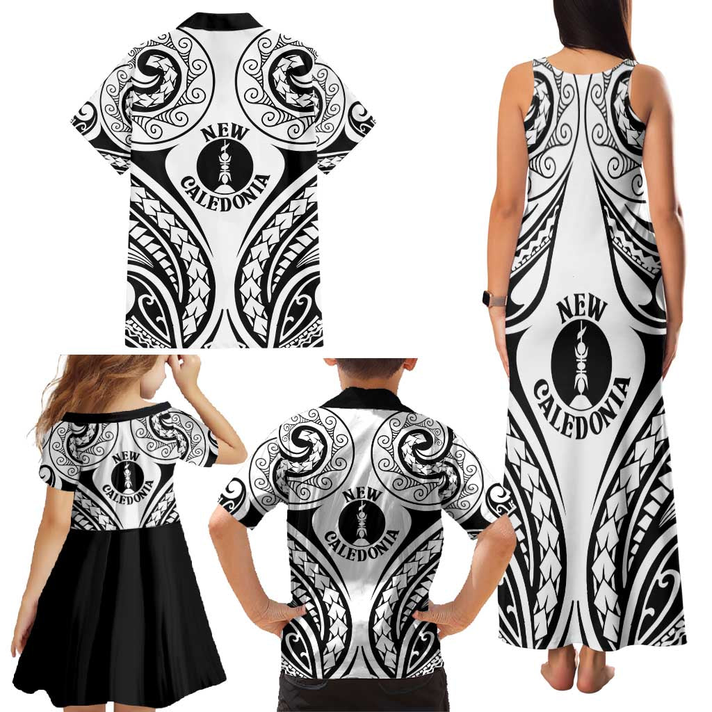 New Caledonia Day Family Matching Tank Maxi Dress and Hawaiian Shirt Polynesian Curves White Color - Polynesian Pride