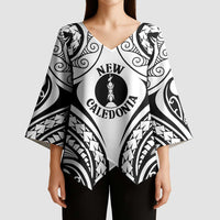 New Caledonia Day Kimono Sleeve Blouse Polynesian Curves White Color - Polynesian Pride