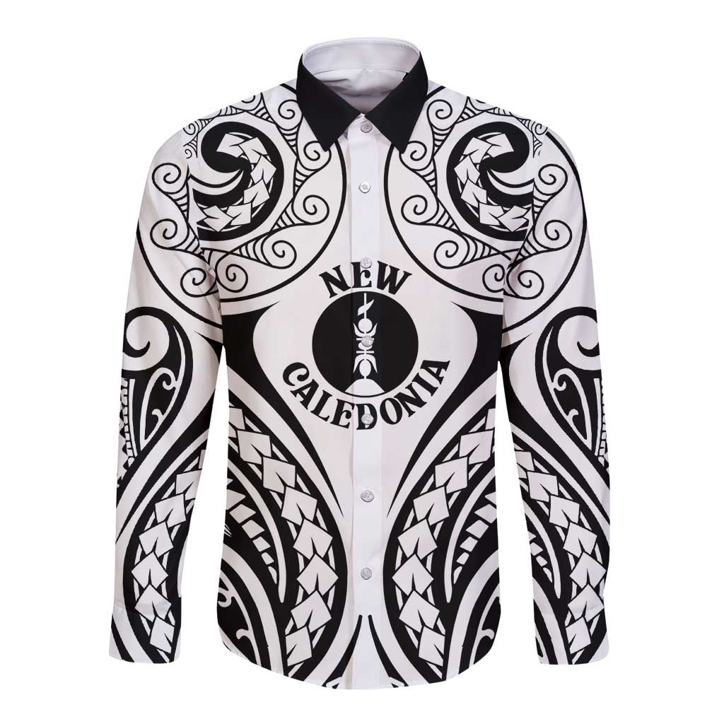 New Caledonia Day Long Sleeve Button Shirt Polynesian Curves White Color - Polynesian Pride