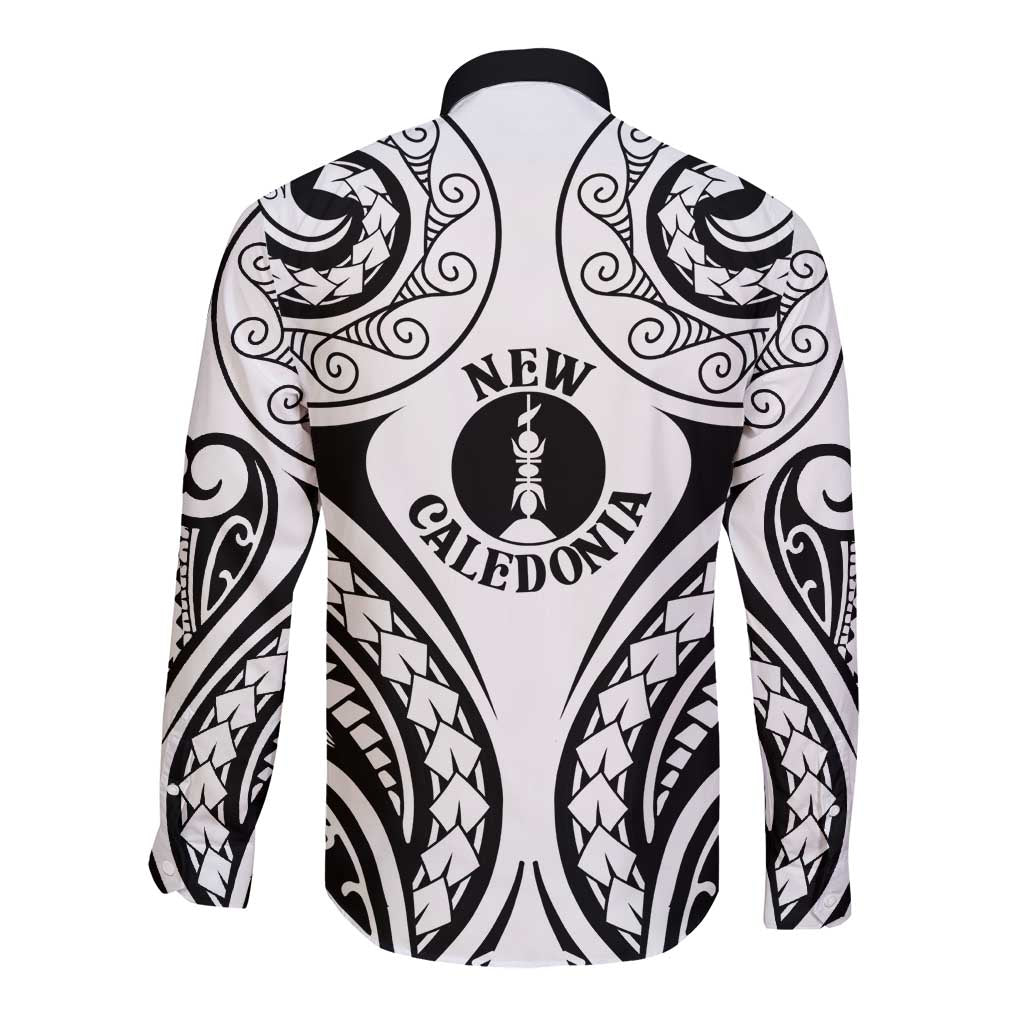 New Caledonia Day Long Sleeve Button Shirt Polynesian Curves White Color - Polynesian Pride