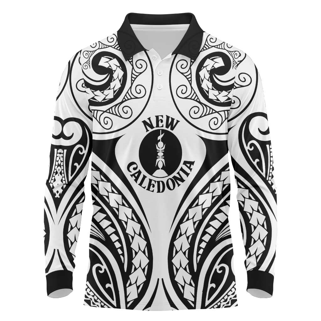New Caledonia Day Long Sleeve Polo Shirt Polynesian Curves White Color - Polynesian Pride