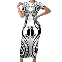 New Caledonia Day Short Sleeve Bodycon Dress Polynesian Curves White Color - Polynesian Pride