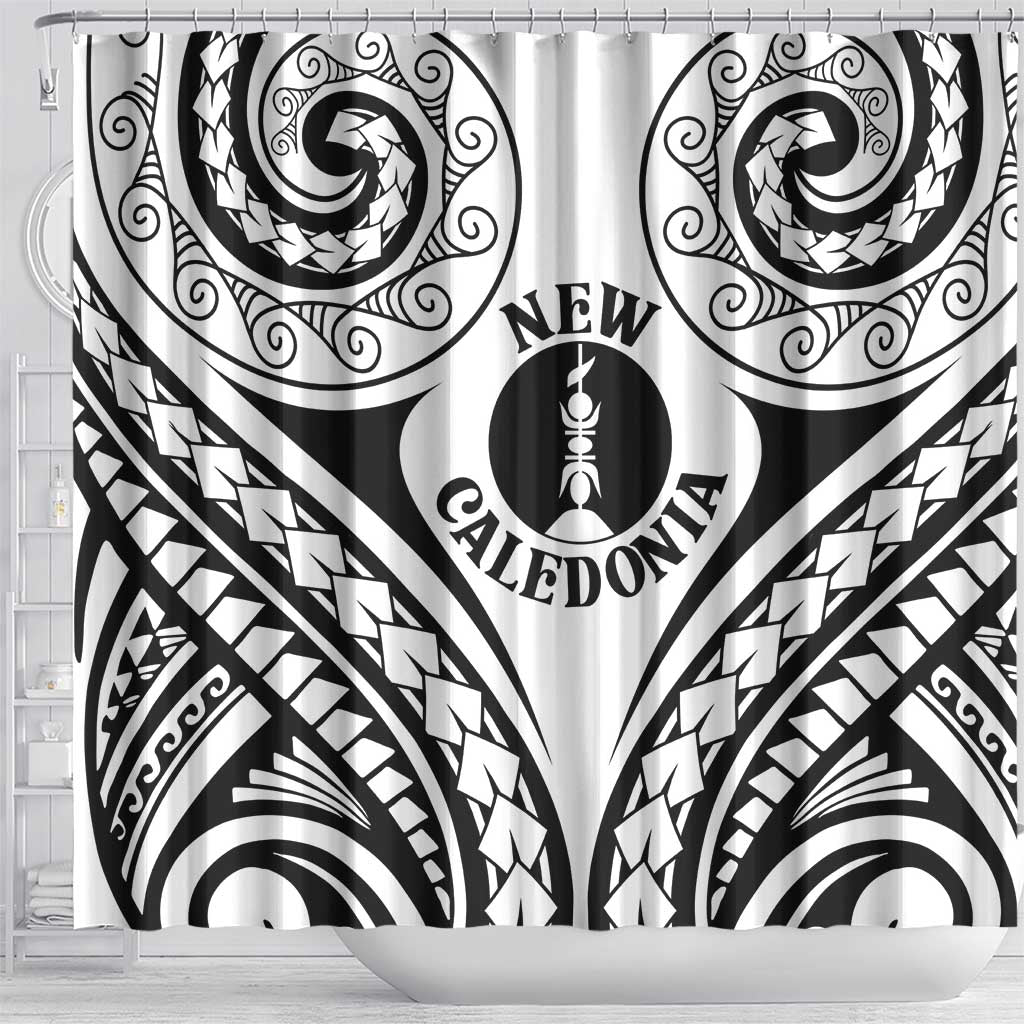New Caledonia Day Shower Curtain Polynesian Curves White Color - Polynesian Pride
