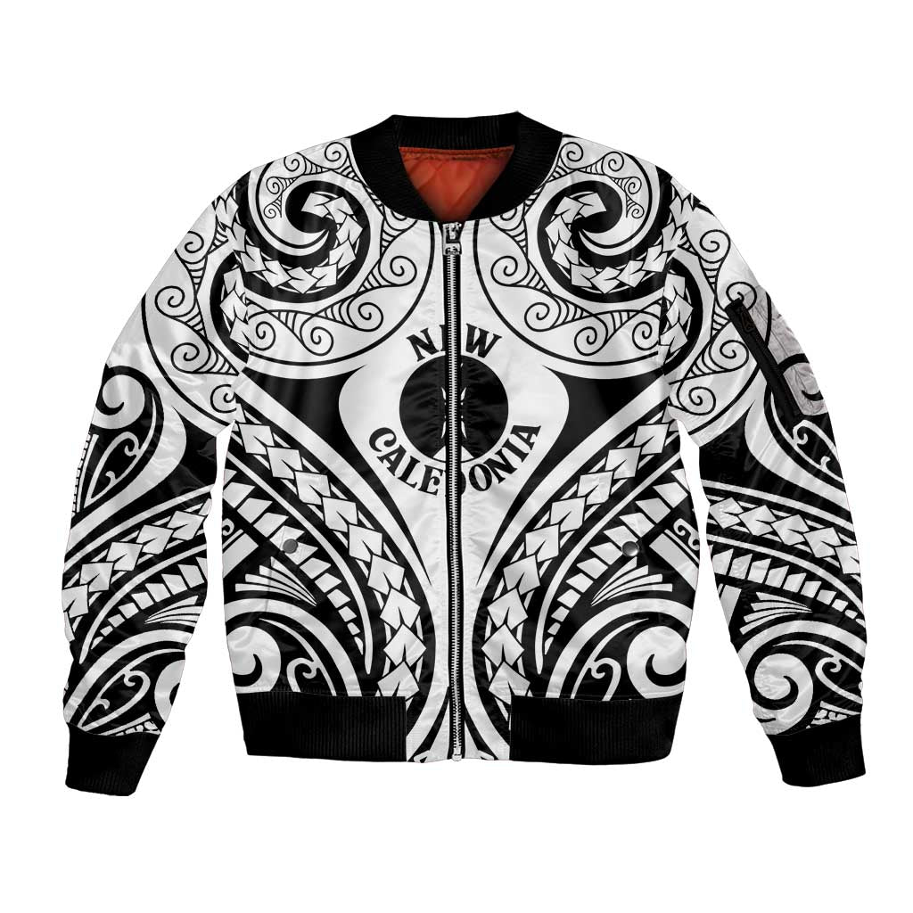New Caledonia Day Sleeve Zip Bomber Jacket Polynesian Curves White Color - Polynesian Pride