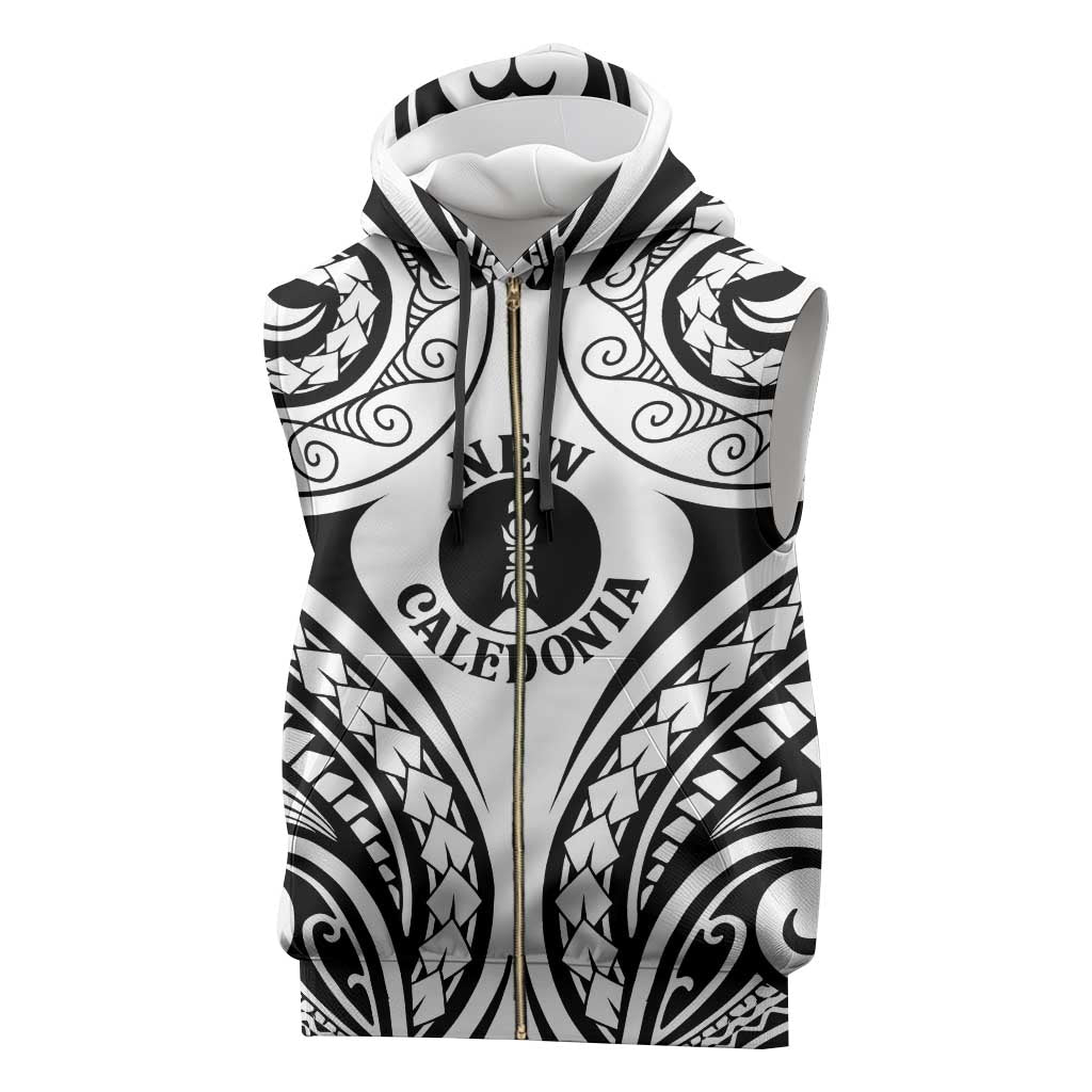 New Caledonia Day Sleeveless Zip Hoodie Polynesian Curves White Color - Polynesian Pride