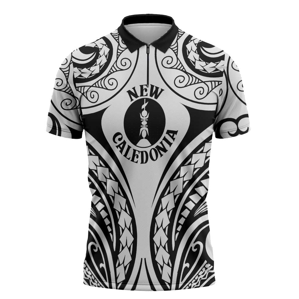New Caledonia Day Zipper Polo Shirt Polynesian Curves White Color - Polynesian Pride