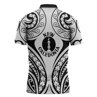 New Caledonia Day Zipper Polo Shirt Polynesian Curves White Color - Polynesian Pride