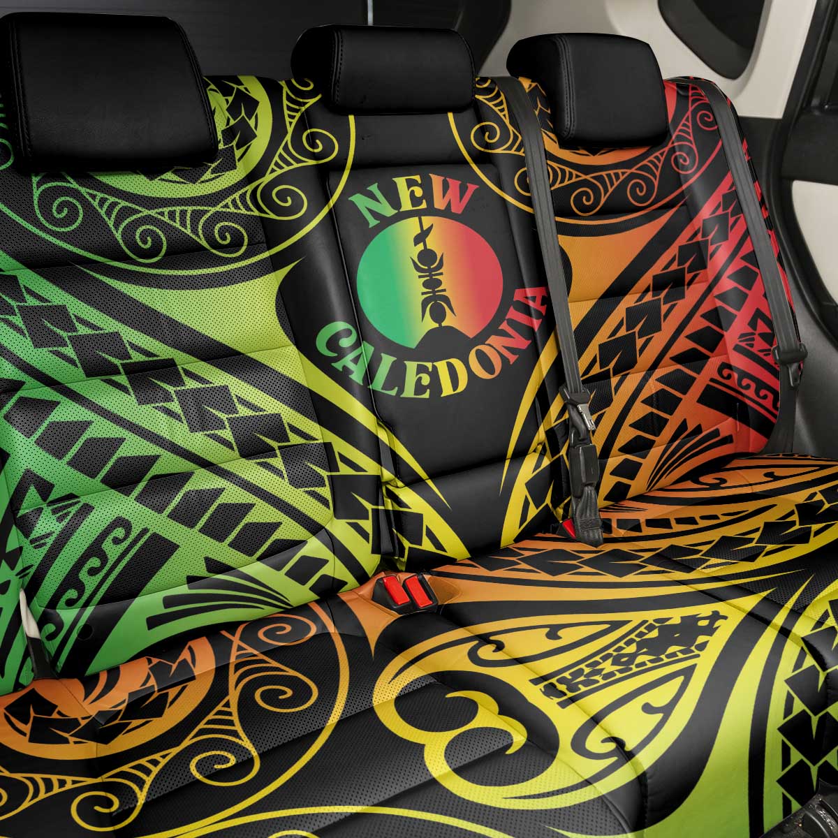 New Caledonia Day Back Car Seat Cover Polynesian Curves Reggae Color - Polynesian Pride