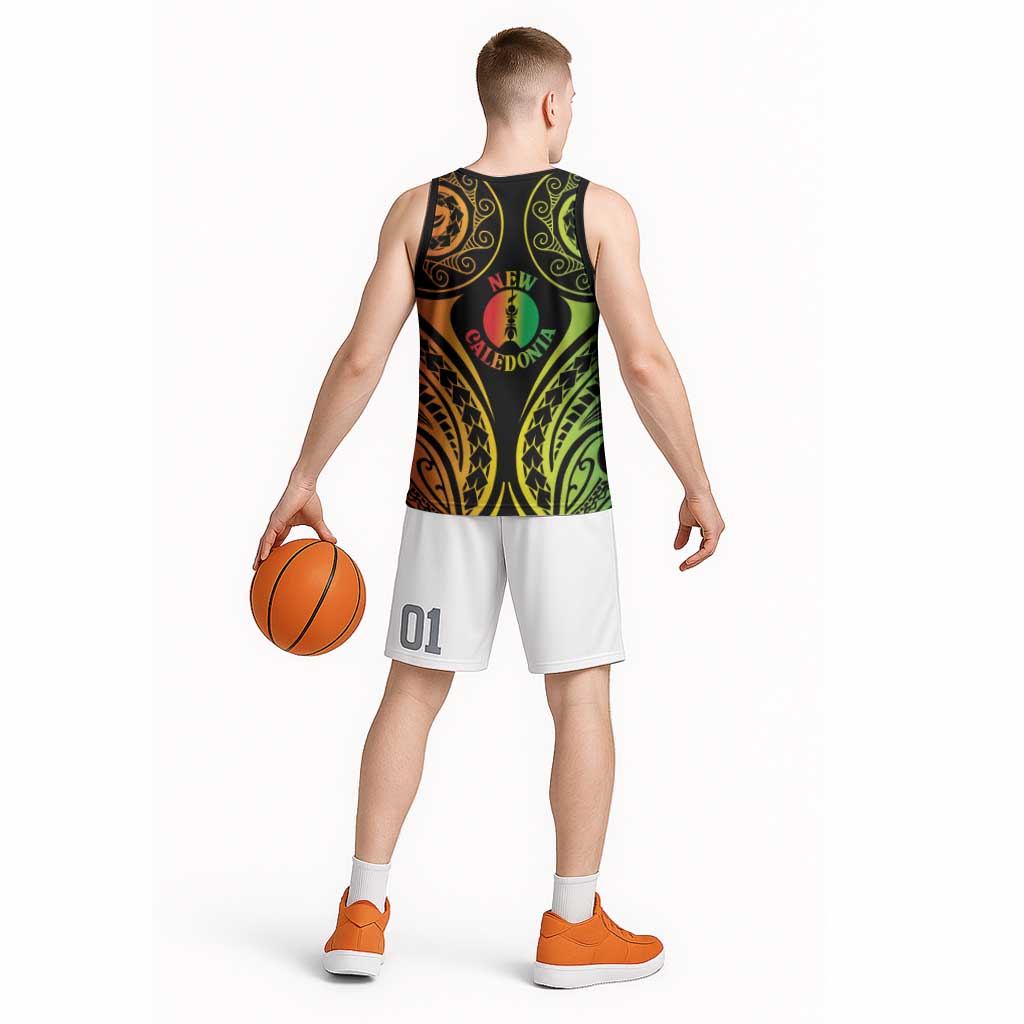New Caledonia Day Basketball Jersey Polynesian Curves Reggae Color - Polynesian Pride