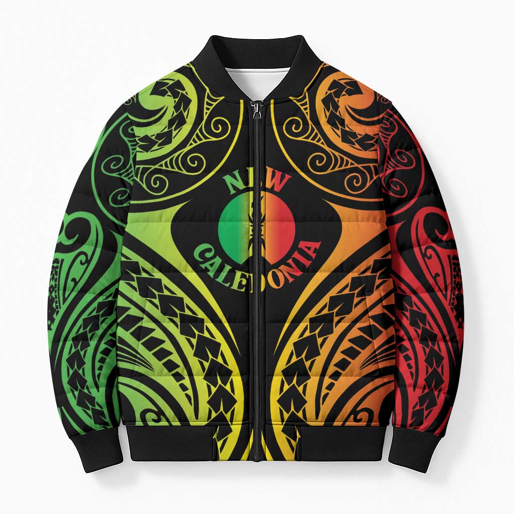 New Caledonia Day Bomber Puffer Jacket Polynesian Curves Reggae Color - Polynesian Pride