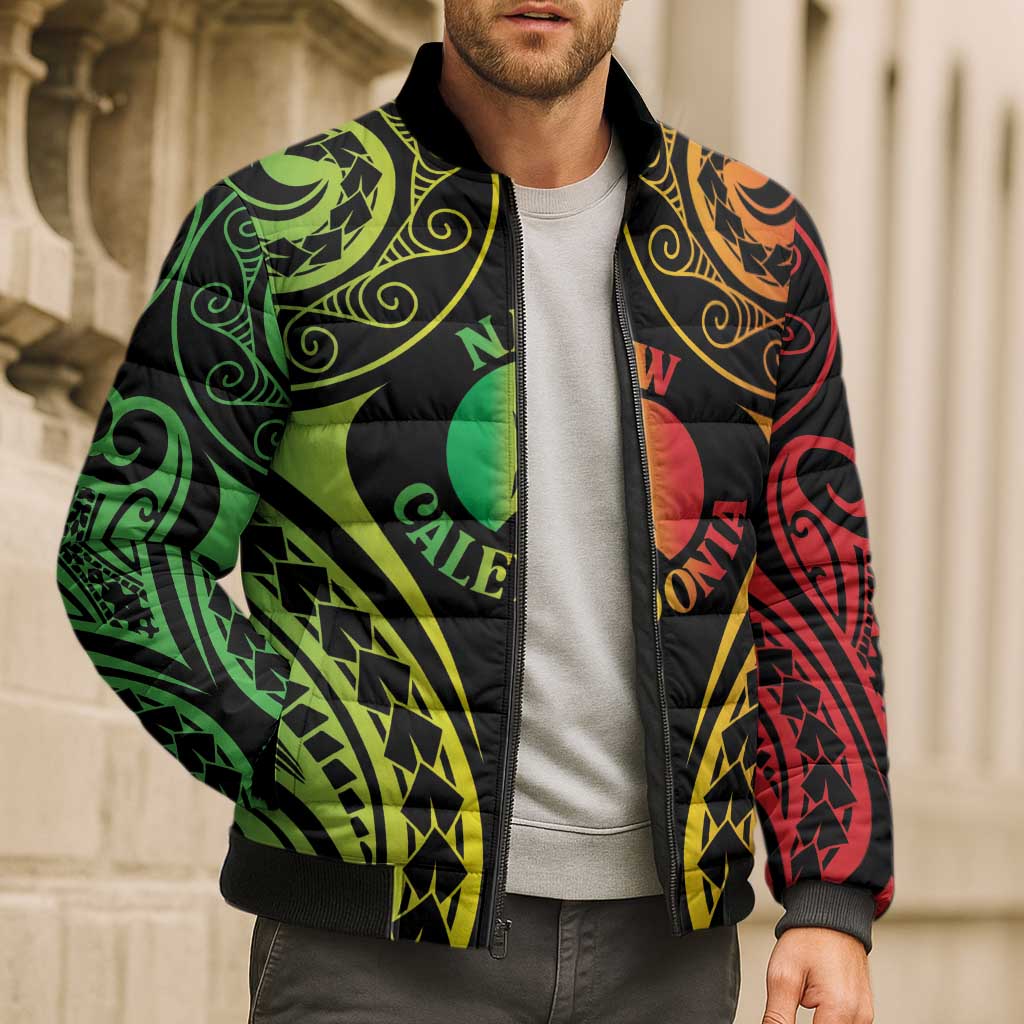 New Caledonia Day Bomber Puffer Jacket Polynesian Curves Reggae Color - Polynesian Pride