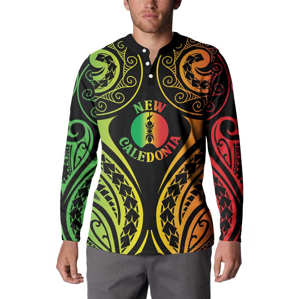 New Caledonia Day Button Sweatshirt Polynesian Curves Reggae Color - Polynesian Pride