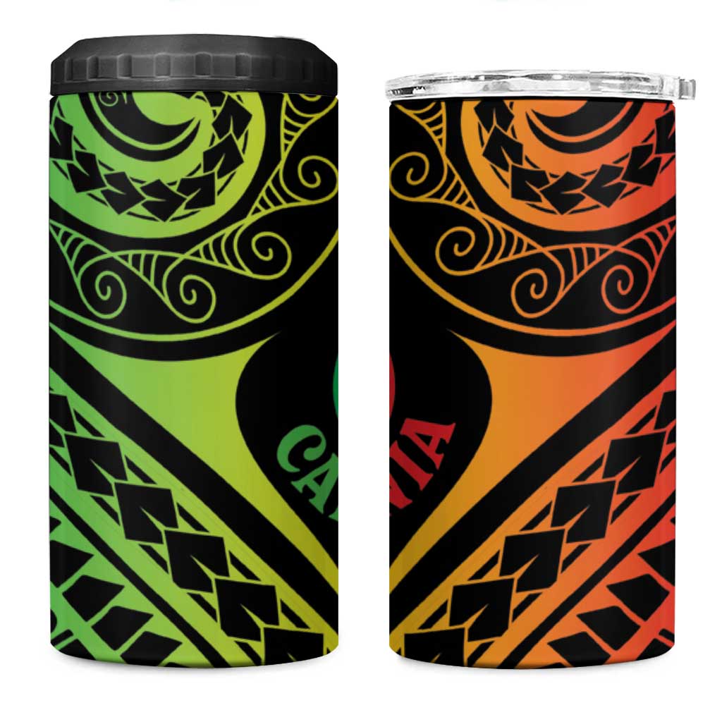 New Caledonia Day 4 in 1 Can Cooler Tumbler Polynesian Curves Reggae Color - Polynesian Pride