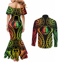 New Caledonia Day Couples Matching Mermaid Dress and Long Sleeve Button Shirt Polynesian Curves Reggae Color - Polynesian Pride