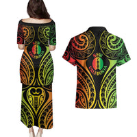 New Caledonia Day Couples Matching Puletasi and Hawaiian Shirt Polynesian Curves Reggae Color LT05 - Polynesian Pride