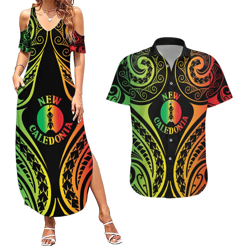 New Caledonia Day Couples Matching Summer Maxi Dress and Hawaiian Shirt Polynesian Curves Reggae Color - Polynesian Pride