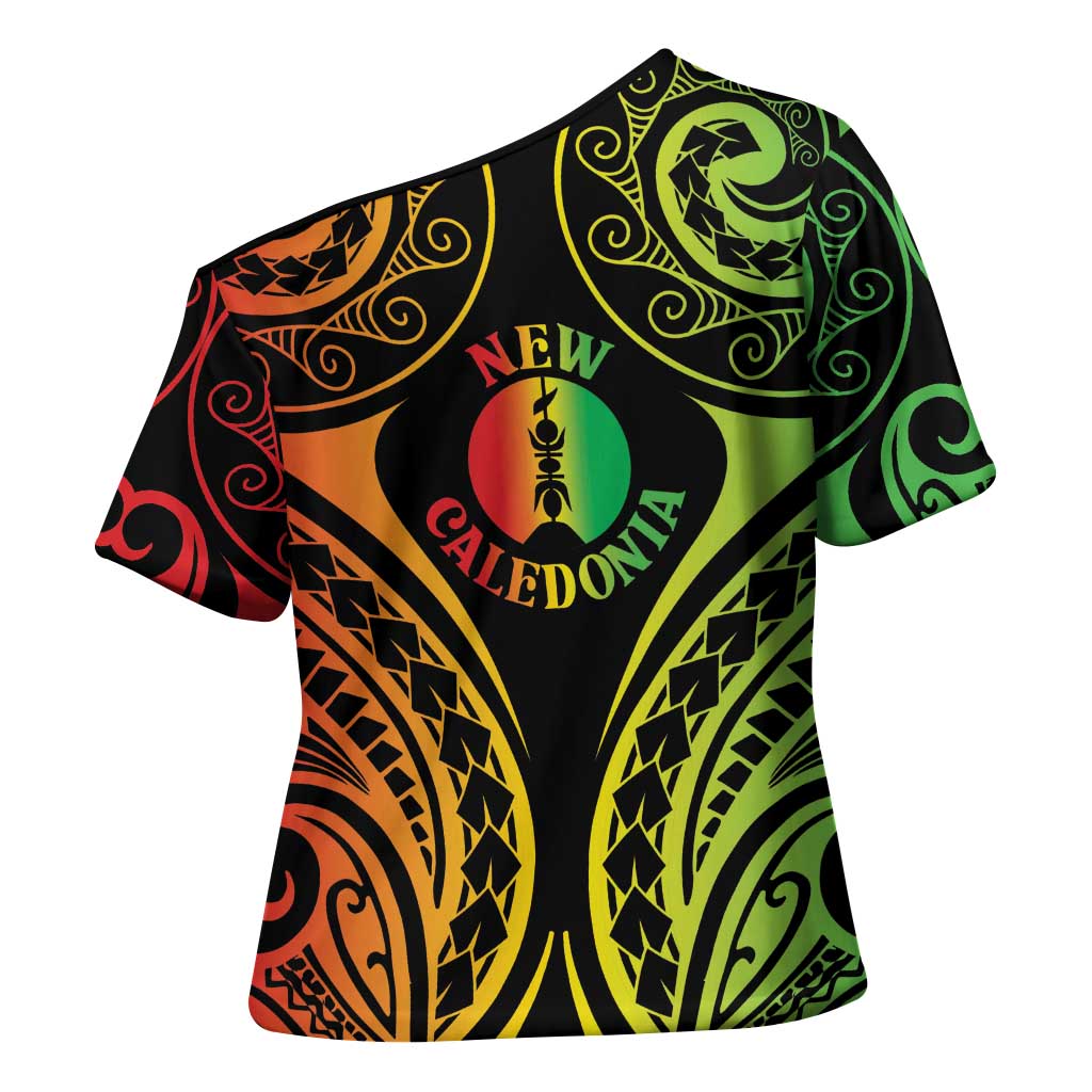 New Caledonia Day Cross Shoulder Shirt Polynesian Curves Reggae Color - Polynesian Pride