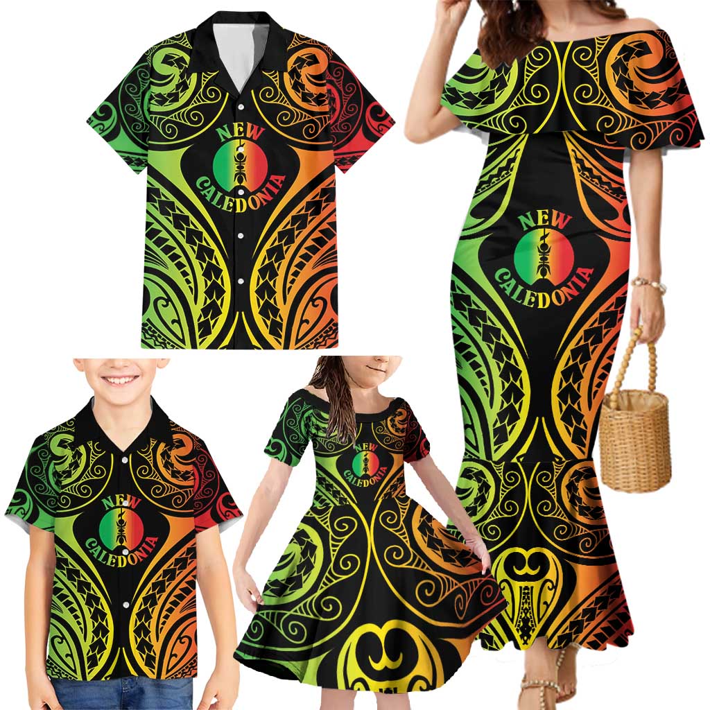 New Caledonia Day Family Matching Mermaid Dress and Hawaiian Shirt Polynesian Curves Reggae Color - Polynesian Pride