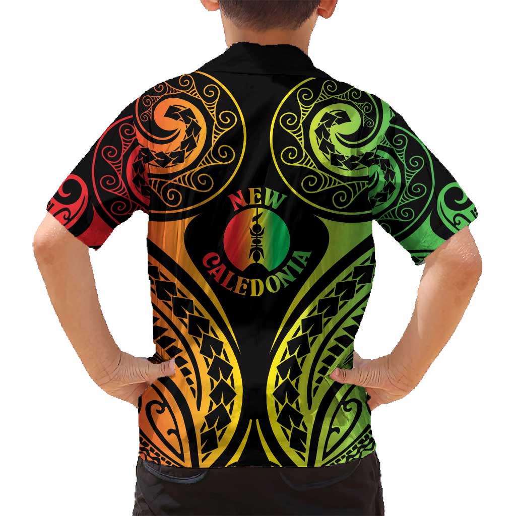 New Caledonia Day Family Matching Off Shoulder Short Dress and Hawaiian Shirt Polynesian Curves Reggae Color - Polynesian Pride