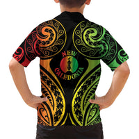 New Caledonia Day Family Matching Off Shoulder Short Dress and Hawaiian Shirt Polynesian Curves Reggae Color - Polynesian Pride