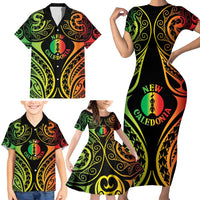 New Caledonia Day Family Matching Short Sleeve Bodycon Dress and Hawaiian Shirt Polynesian Curves Reggae Color - Polynesian Pride