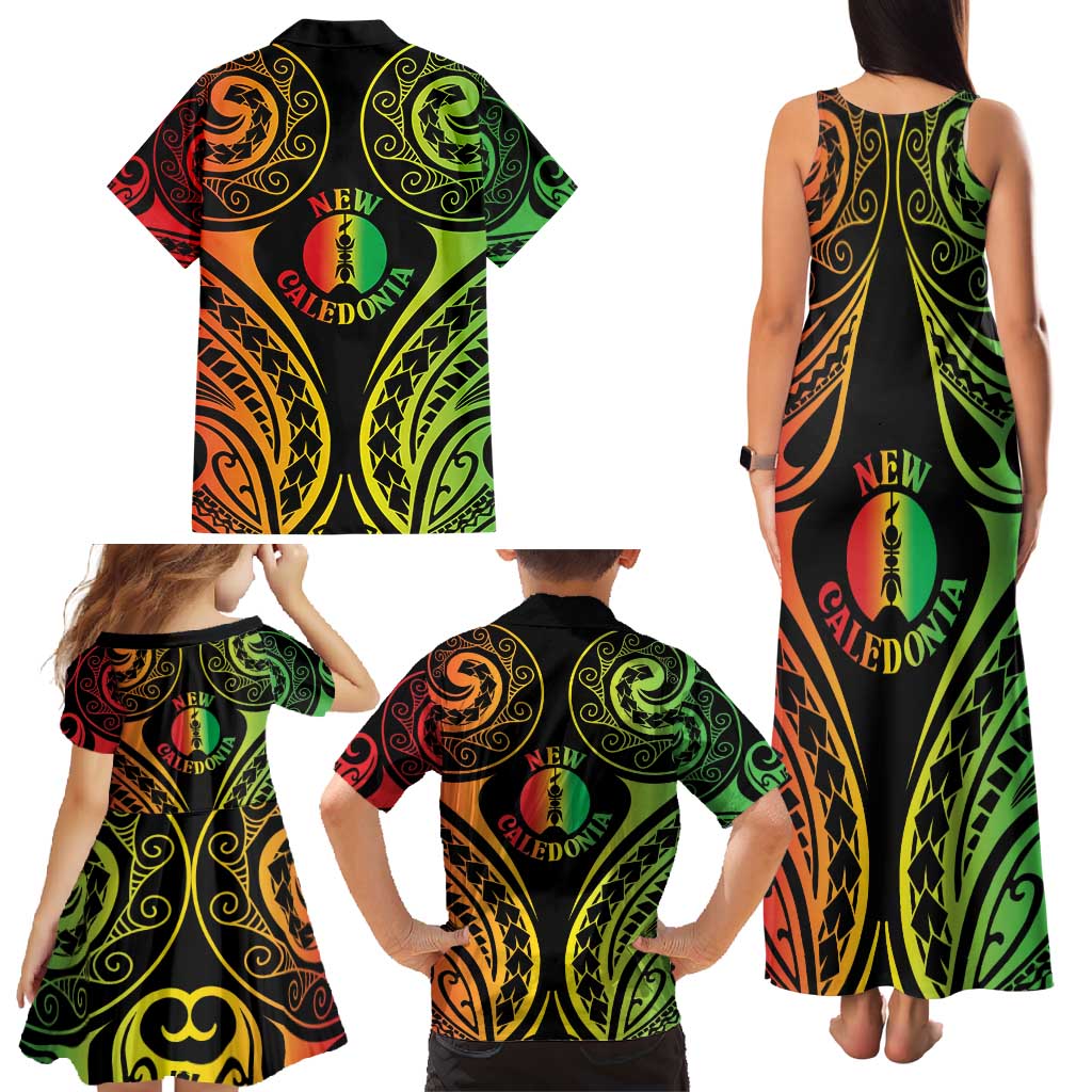 New Caledonia Day Family Matching Tank Maxi Dress and Hawaiian Shirt Polynesian Curves Reggae Color - Polynesian Pride