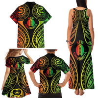 New Caledonia Day Family Matching Tank Maxi Dress and Hawaiian Shirt Polynesian Curves Reggae Color - Polynesian Pride
