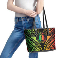 New Caledonia Day Leather Tote Bag Polynesian Curves Reggae Color - Polynesian Pride