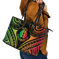 New Caledonia Day Leather Tote Bag Polynesian Curves Reggae Color - Polynesian Pride