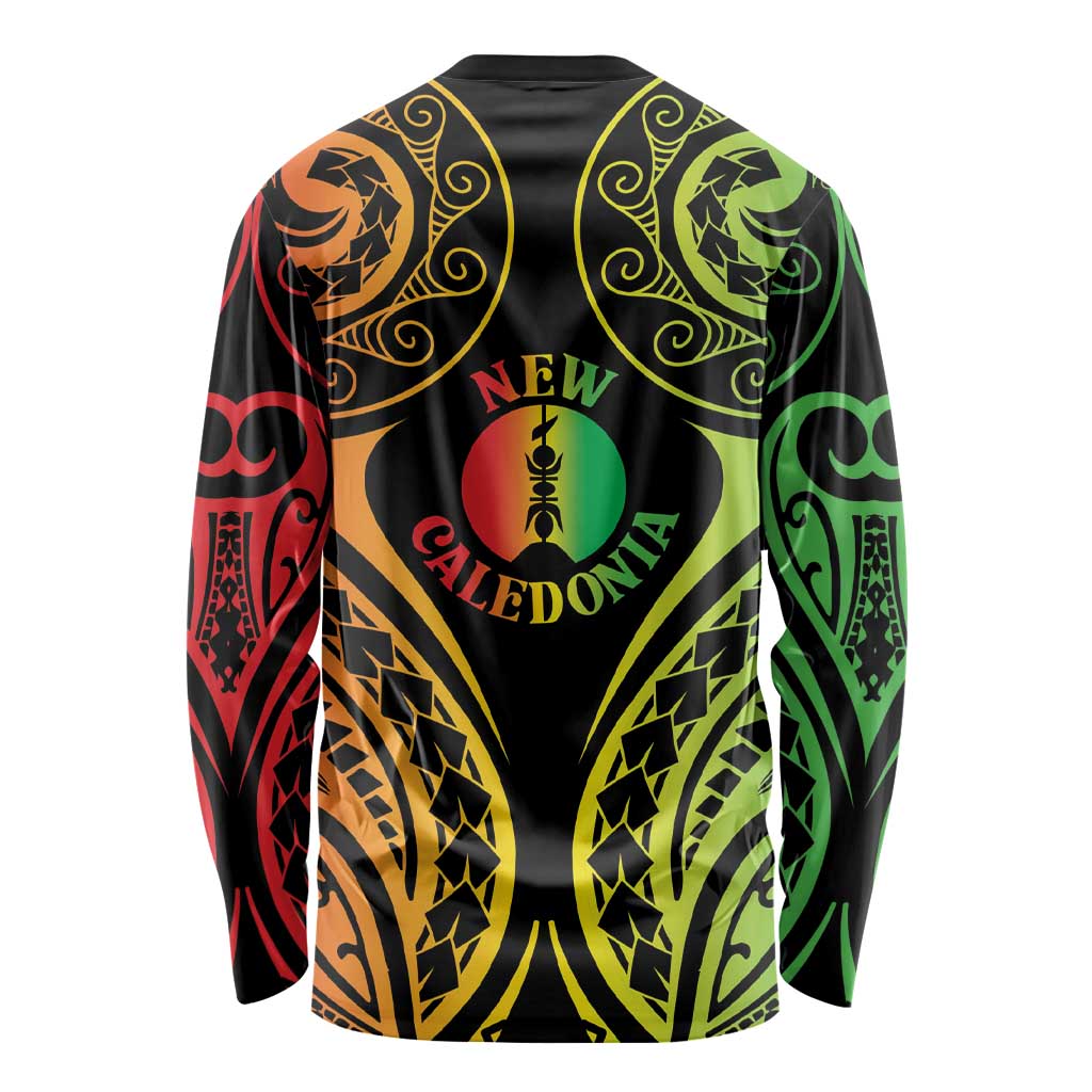New Caledonia Day Long Sleeve Shirt Polynesian Curves Reggae Color - Polynesian Pride