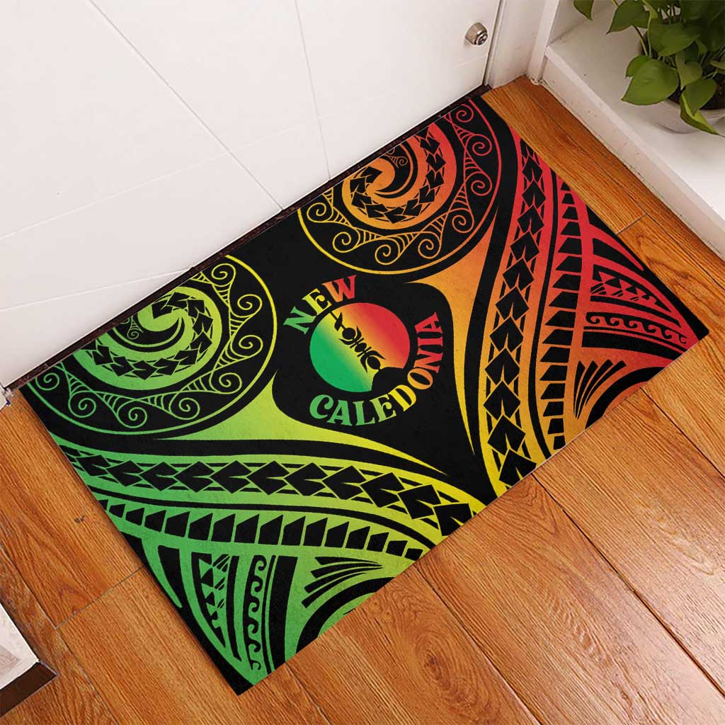New Caledonia Day Rubber Doormat Polynesian Curves Reggae Color - Polynesian Pride