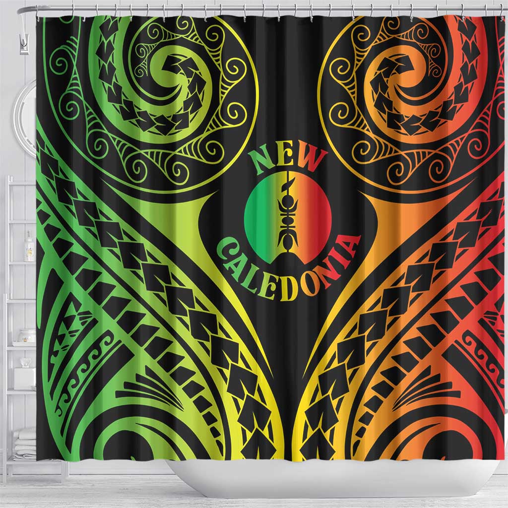 New Caledonia Day Shower Curtain Polynesian Curves Reggae Color - Polynesian Pride