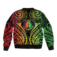 New Caledonia Day Sleeve Zip Bomber Jacket Polynesian Curves Reggae Color - Polynesian Pride
