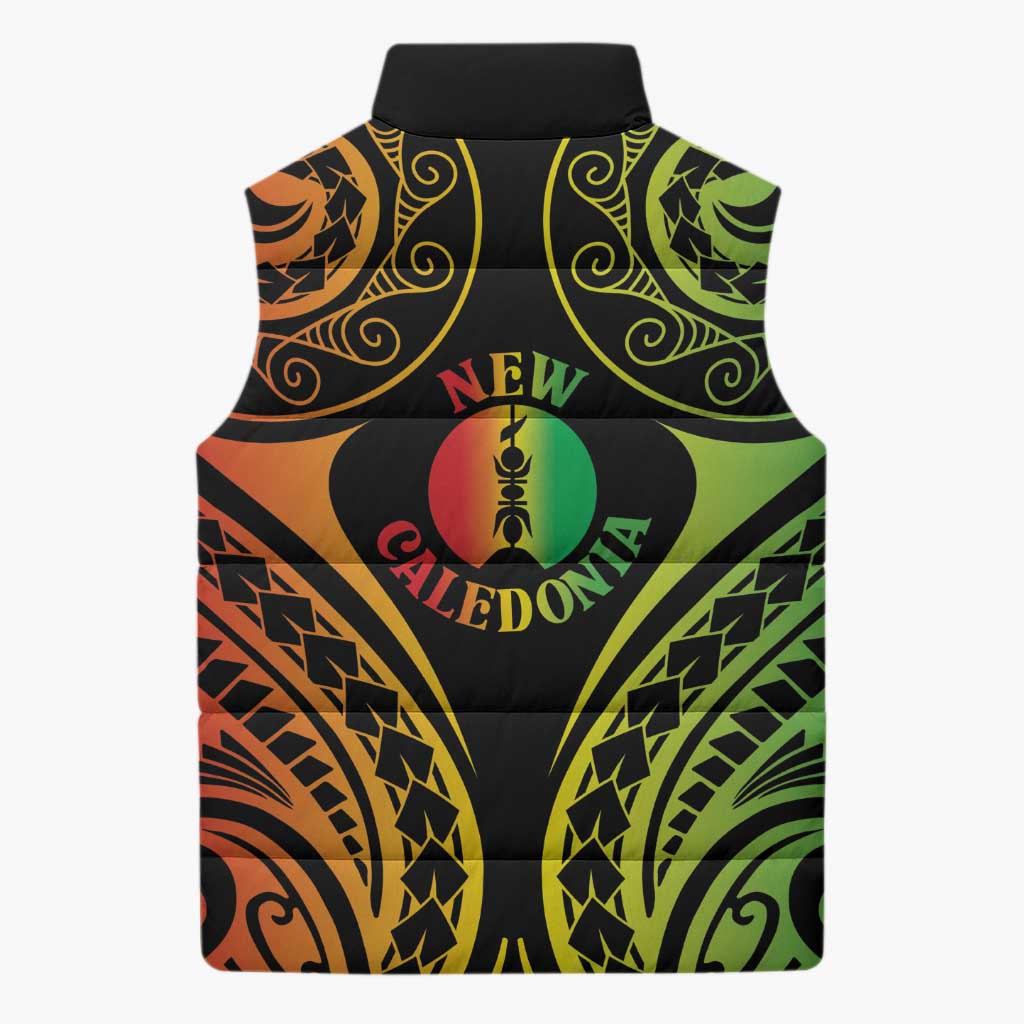 New Caledonia Day Sleeveless Puffer Jacket Polynesian Curves Reggae Color - Polynesian Pride