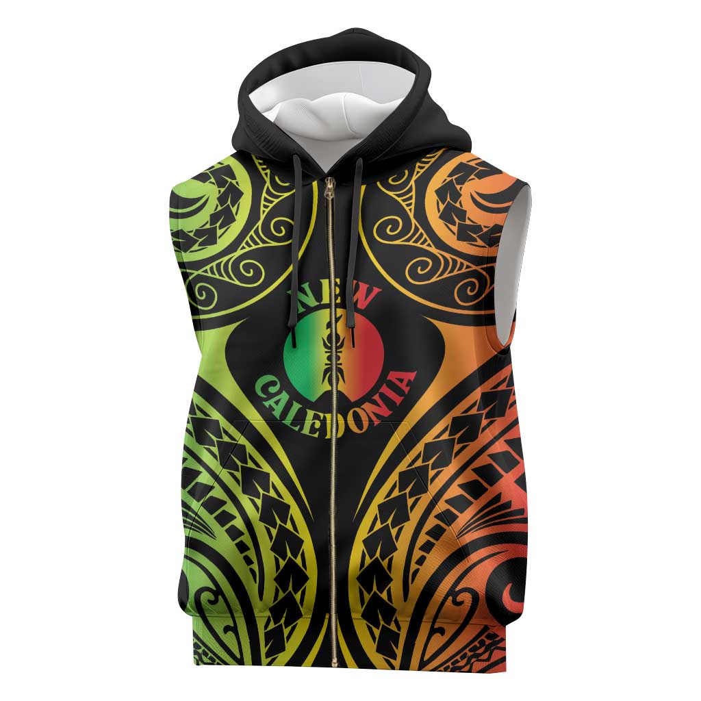 New Caledonia Day Sleeveless Zip Hoodie Polynesian Curves Reggae Color - Polynesian Pride