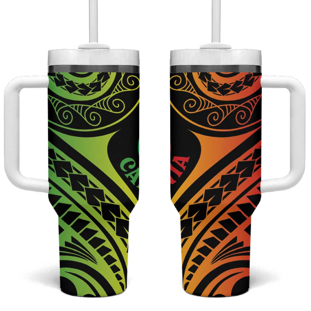 New Caledonia Day Tumbler With Handle Polynesian Curves Reggae Color LT05 One Size: 40 oz Reggae - Polynesian Pride