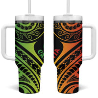 New Caledonia Day Tumbler With Handle Polynesian Curves Reggae Color LT05 One Size: 40 oz Reggae - Polynesian Pride