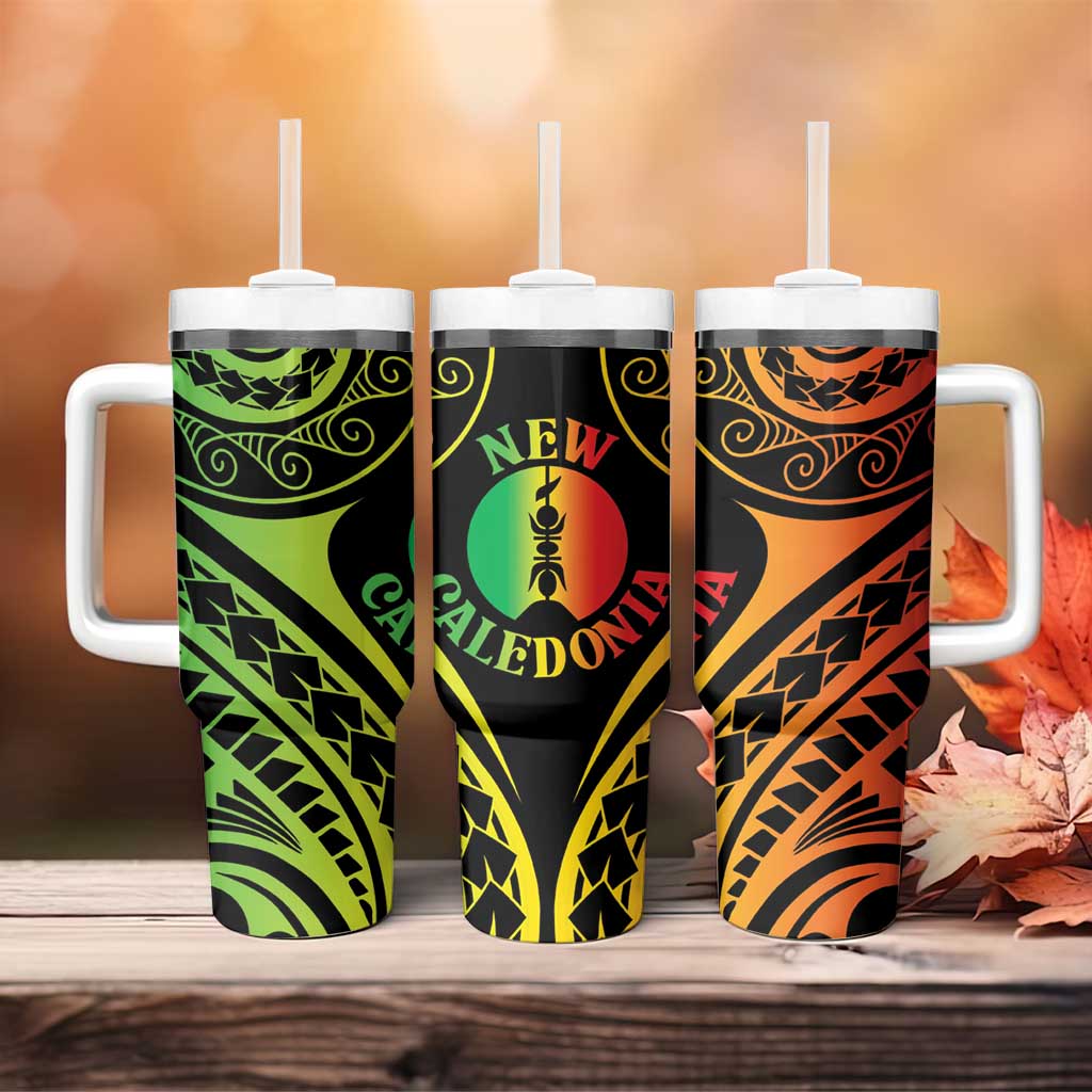 New Caledonia Day Tumbler With Handle Polynesian Curves Reggae Color LT05 - Polynesian Pride