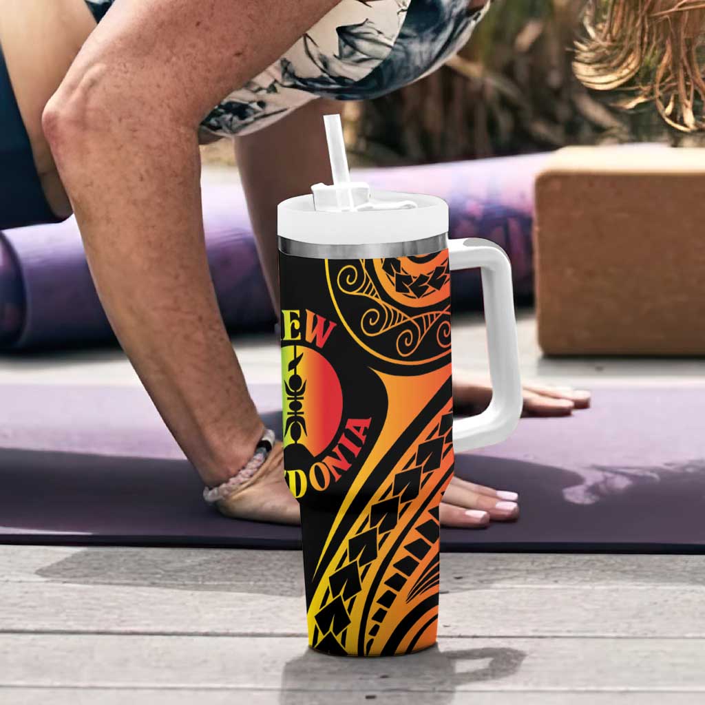 New Caledonia Day Tumbler With Handle Polynesian Curves Reggae Color LT05 - Polynesian Pride