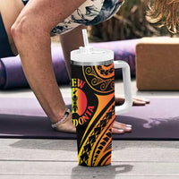 New Caledonia Day Tumbler With Handle Polynesian Curves Reggae Color LT05 - Polynesian Pride
