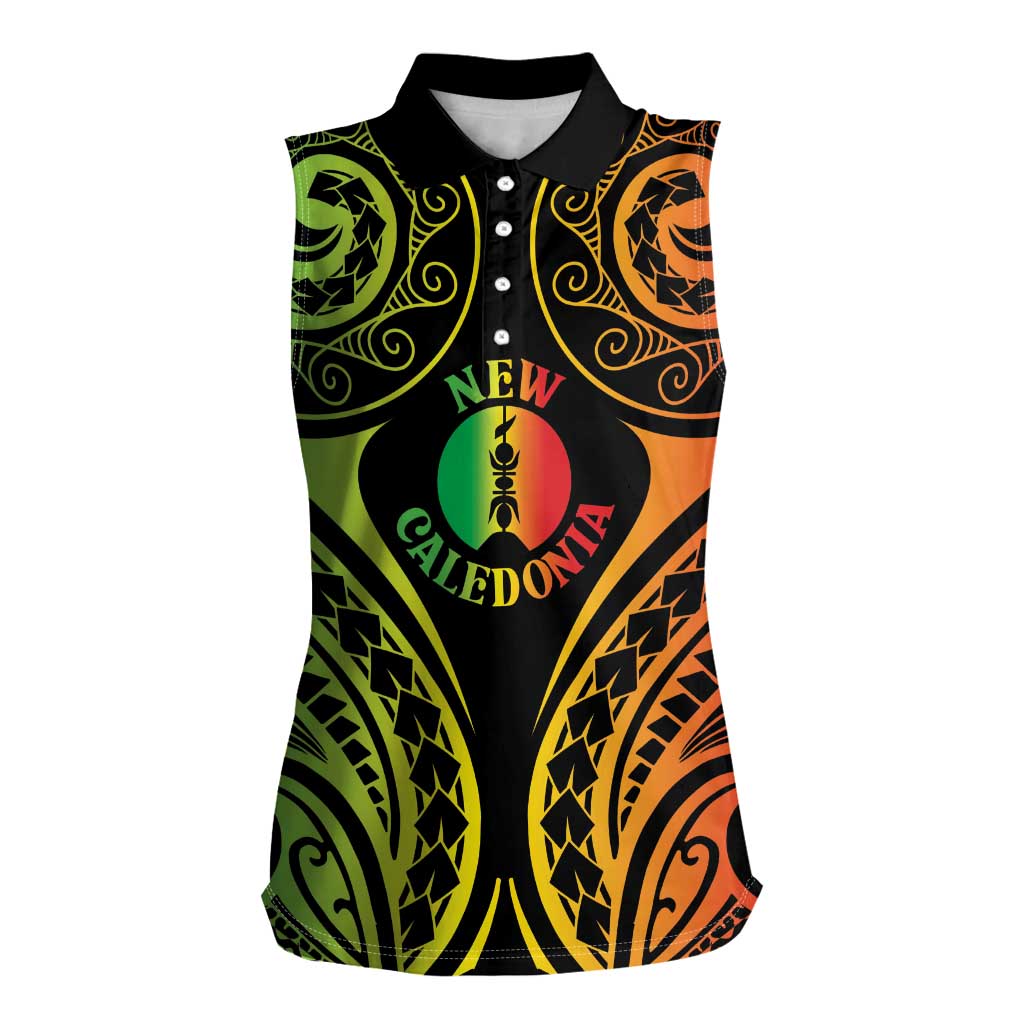 New Caledonia Day Women Sleeveless Polo Shirt Polynesian Curves Reggae Color - Polynesian Pride