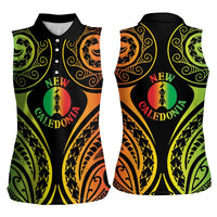 New Caledonia Day Women Sleeveless Polo Shirt Polynesian Curves Reggae Color - Polynesian Pride