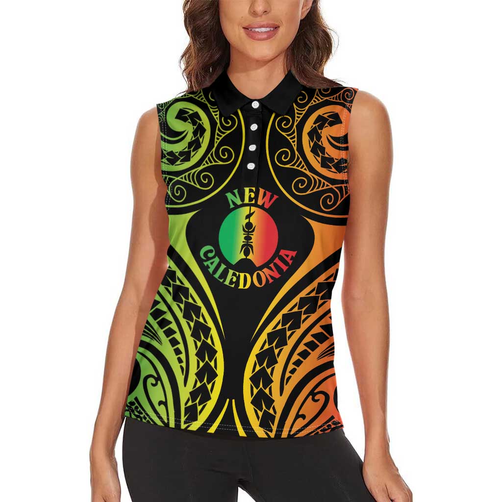 New Caledonia Day Women Sleeveless Polo Shirt Polynesian Curves Reggae Color - Polynesian Pride