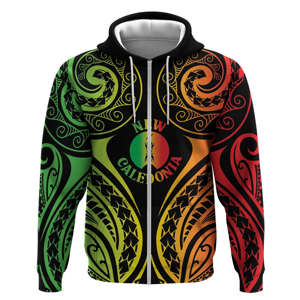 New Caledonia Day Zip Hoodie Polynesian Curves Reggae Color - Polynesian Pride