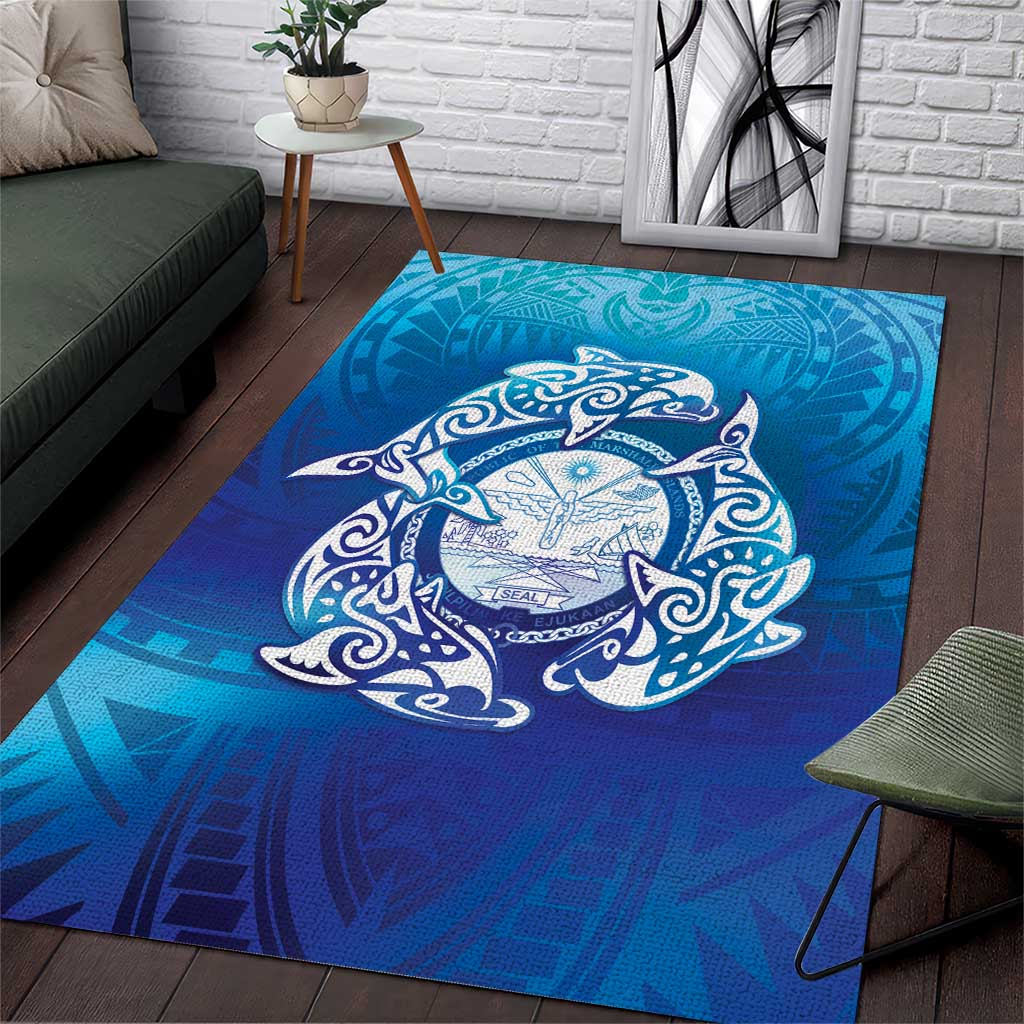 Marshall Islands Manit Day Area Rug Tribal Dolphin With Marshall Seal LT05 Blue - Polynesian Pride