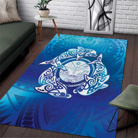 Marshall Islands Manit Day Area Rug Tribal Dolphin With Marshall Seal LT05 Blue - Polynesian Pride